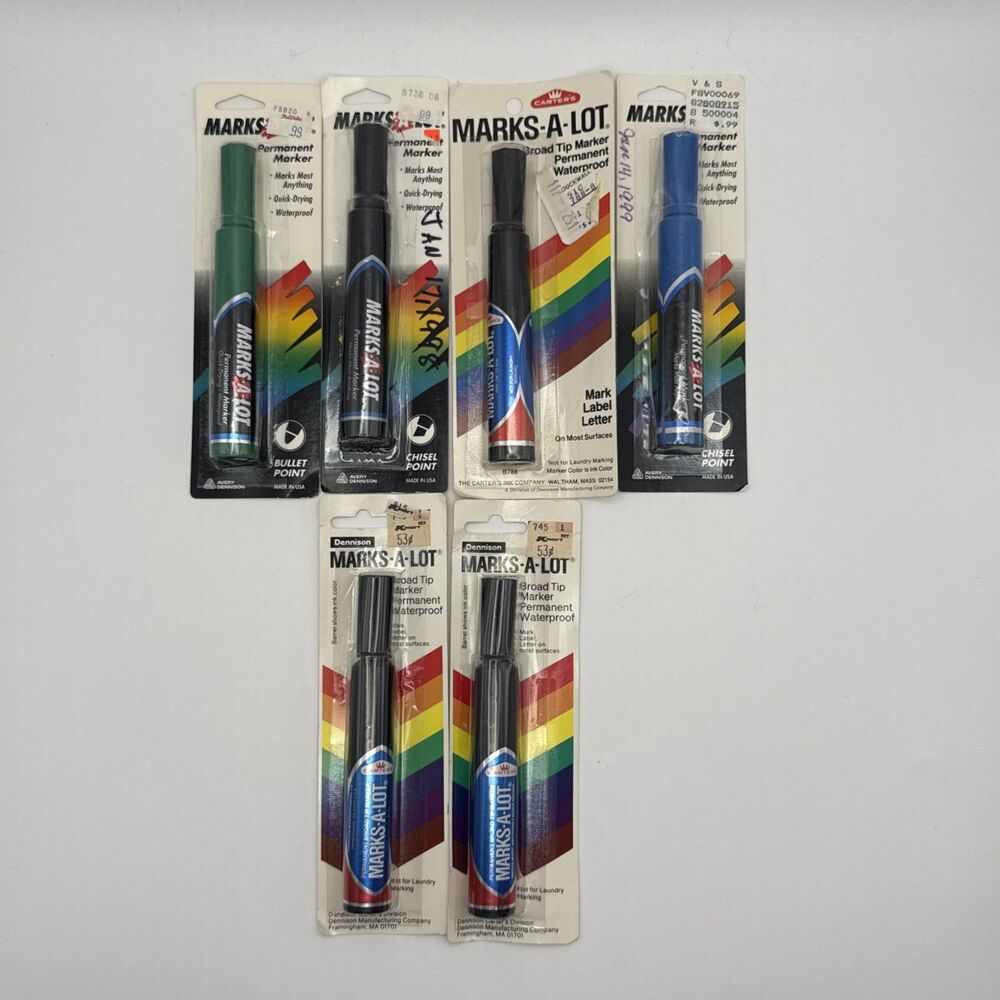 Vtg Dennison Marks-A-Lot Black Blue Green Permanent Broad Tip Marker Lot 6